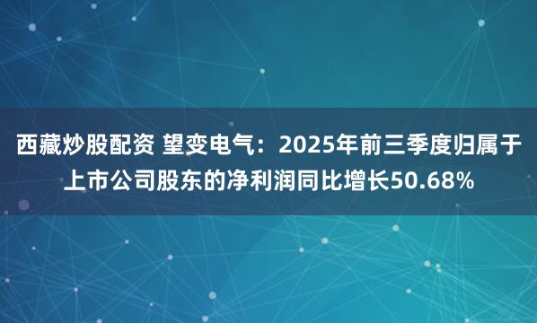 西藏炒股配资 望变电气：2025年前三季度归属于上市公司股东的净利润同比增长50.68%